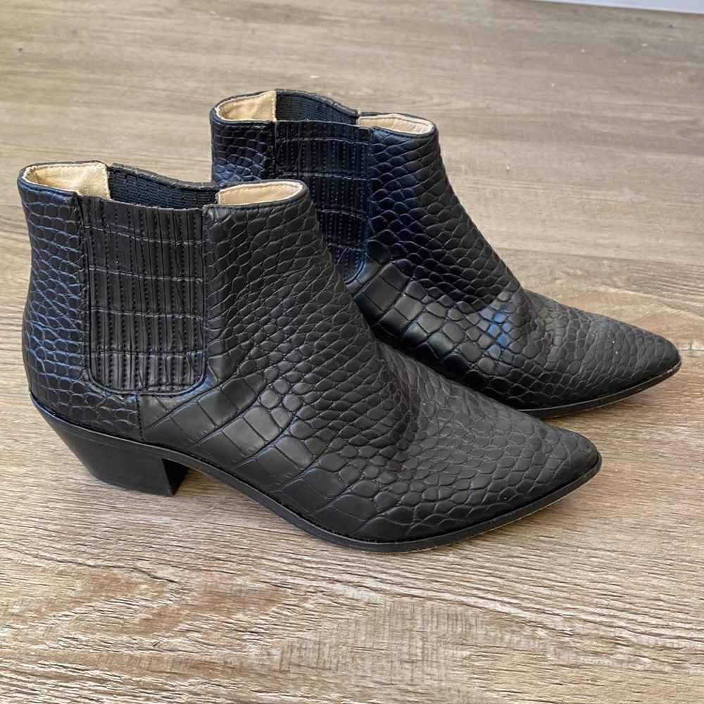 Nanushka Embossed Crocodile Faux Vegan Leather Ankle Cowboy Boots Size 38